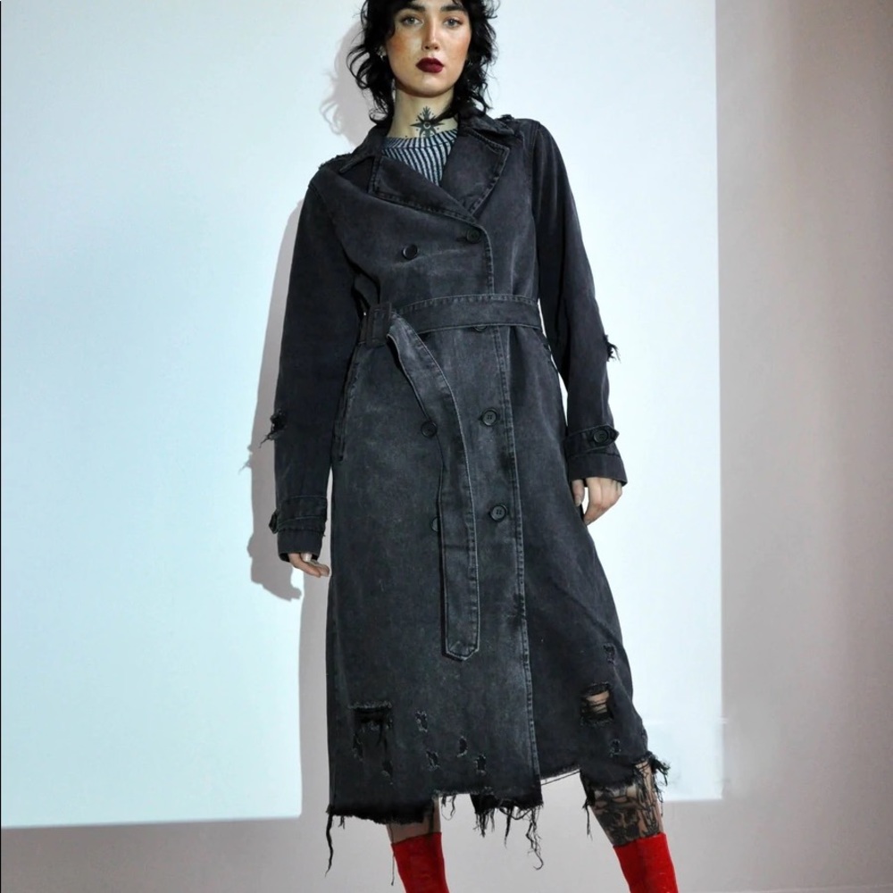 American Bazi distressed denim trench